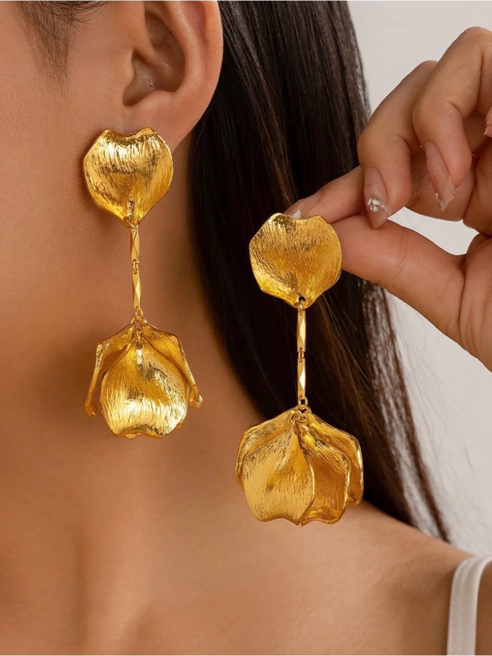 Gold Floral Drop Earrings - Elegant Women's Jewelry